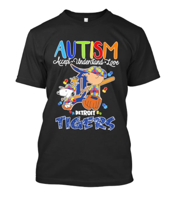 Autism Accept Understand Love Snoopy Charlie Brown Detroit Tigers T-Shirt
