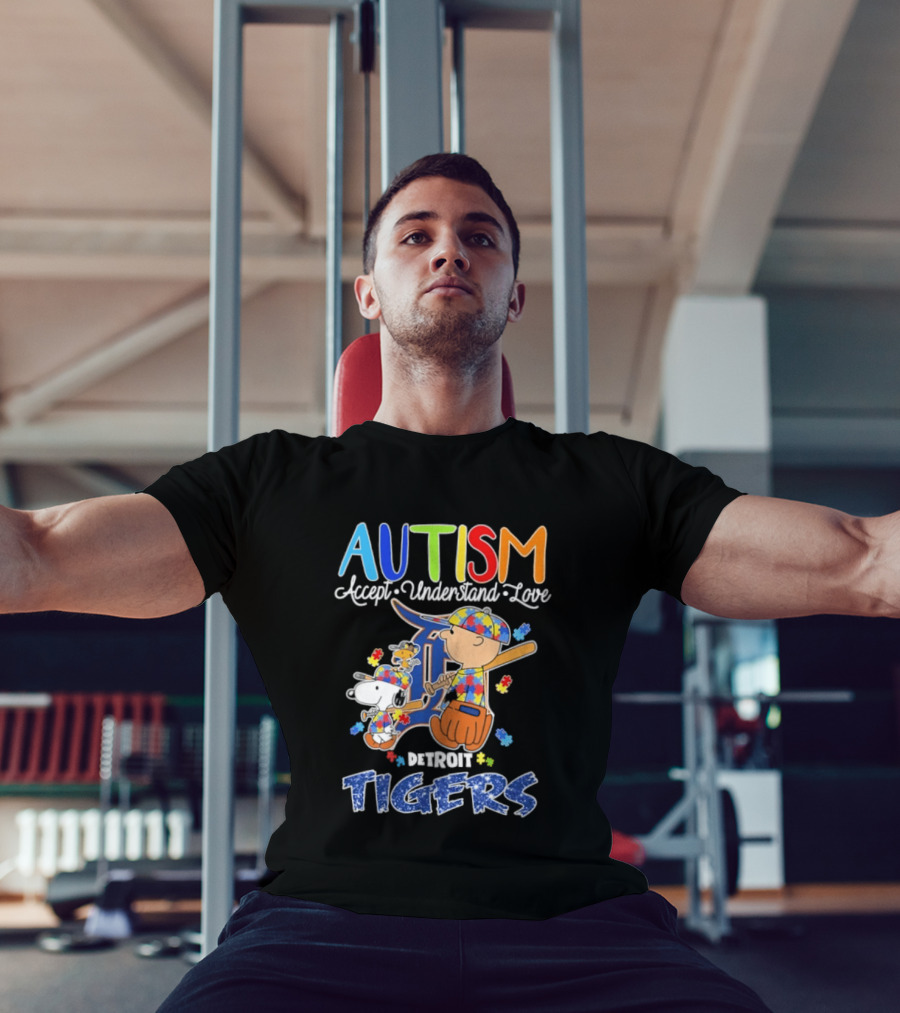 Autism Accept Understand Love Snoopy Charlie Brown Detroit Tigers T-Shirt