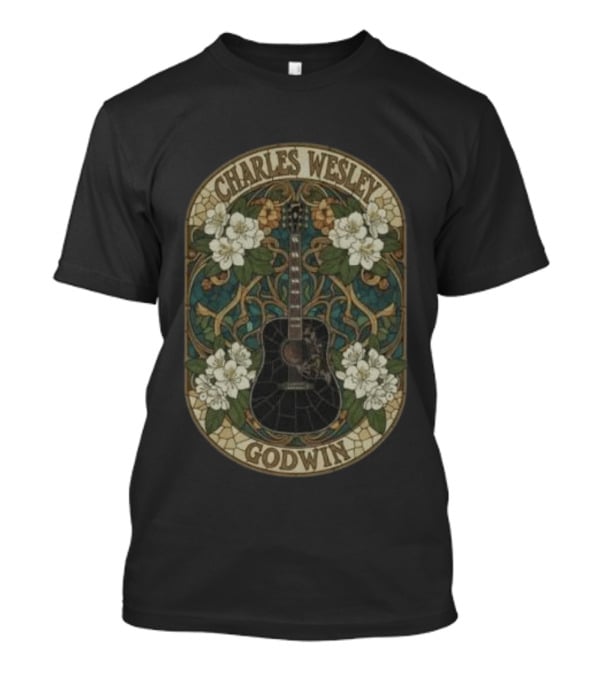 Charles Wesley Godwin Guitar Floral Art Nouveau Style With White Flowers T-Shirt