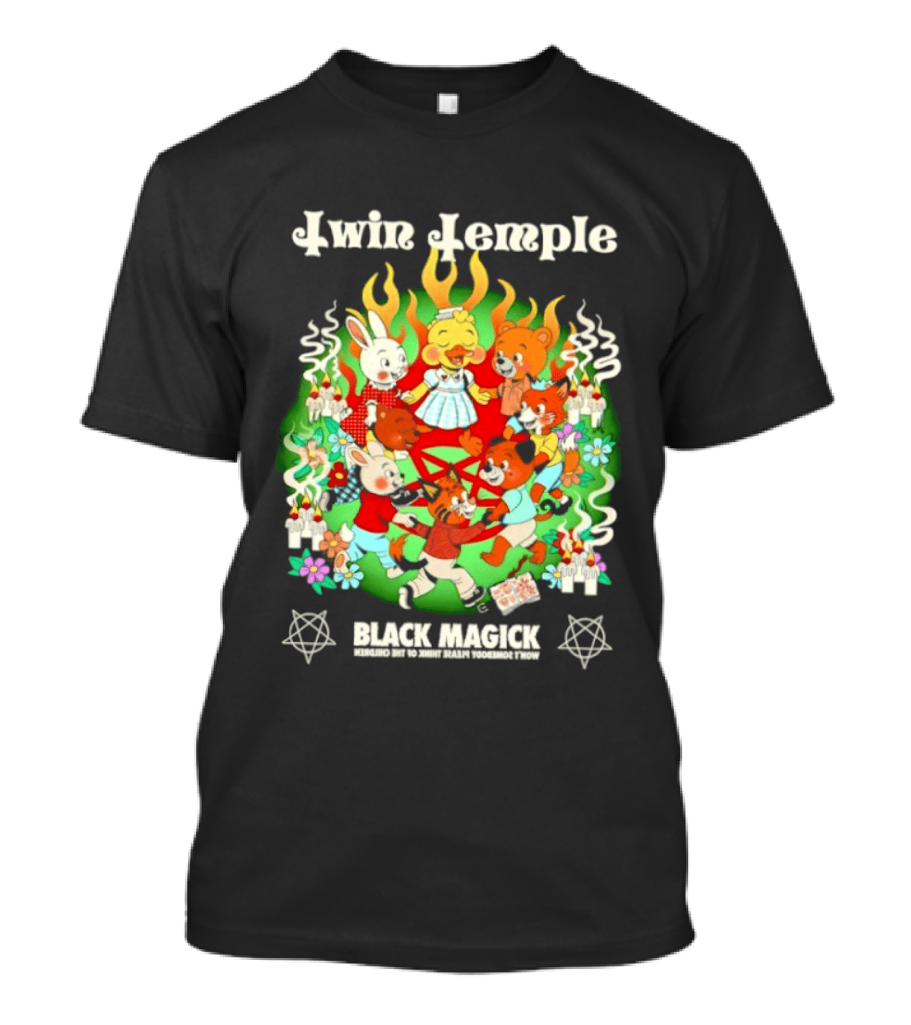 Twin Temple Black Magick Won't Somebody Please Think Of The Children Iconic Pentagram And Occult T-Shirt