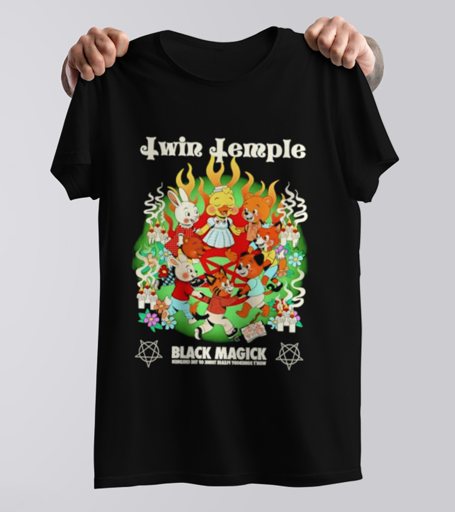 Twin Temple Black Magick Won't Somebody Please Think Of The Children Iconic Pentagram And Occult T-Shirt