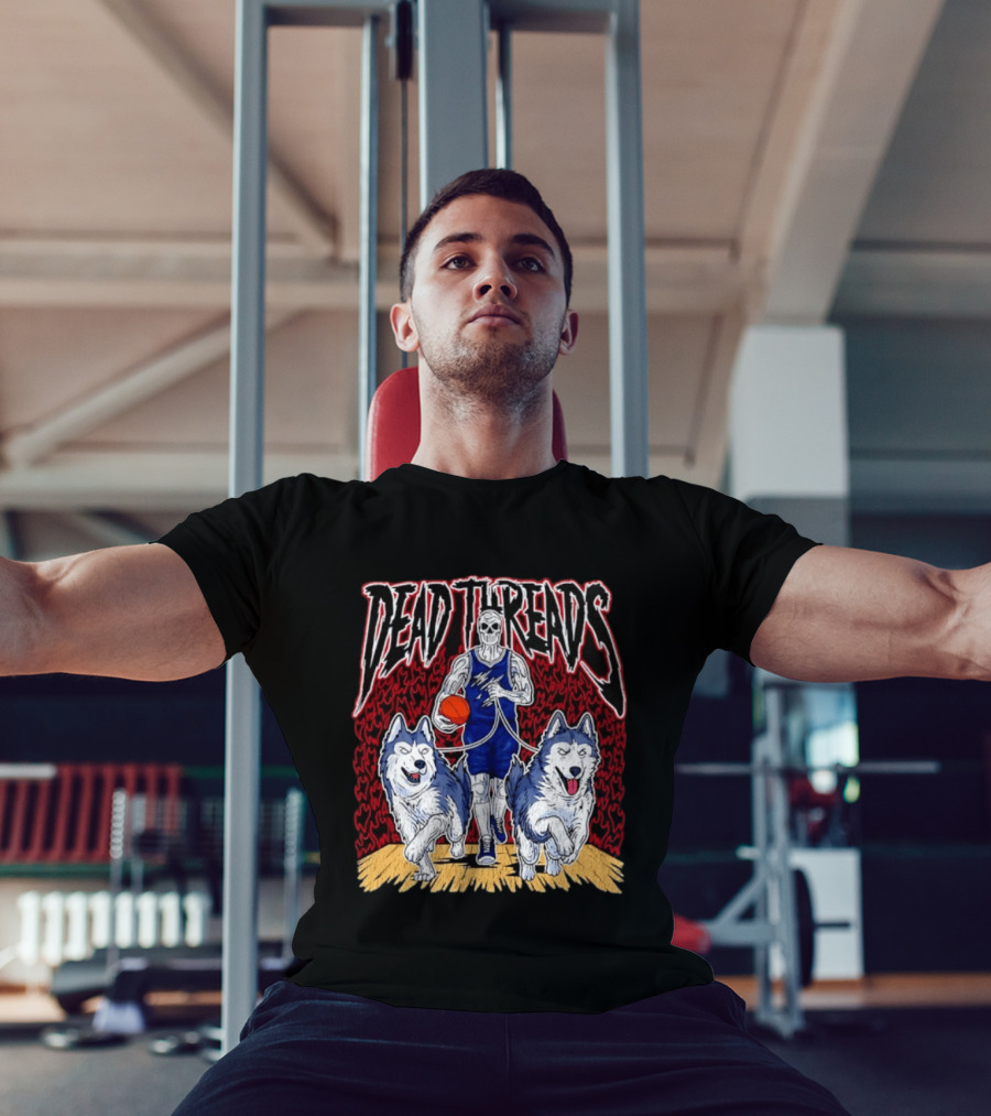 Dead Threads Skeleton Basketball Huskies Flames T-Shirt