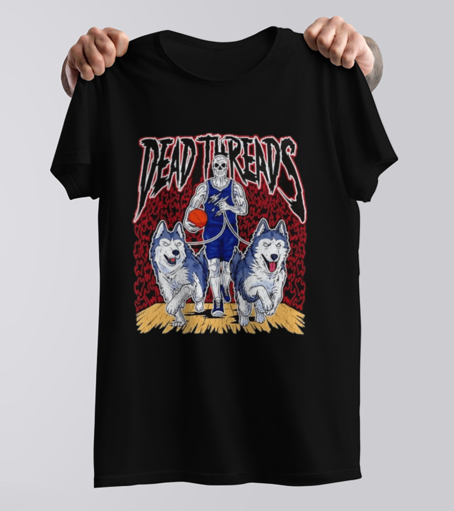 Dead Threads Skeleton Basketball Huskies Flames T-Shirt