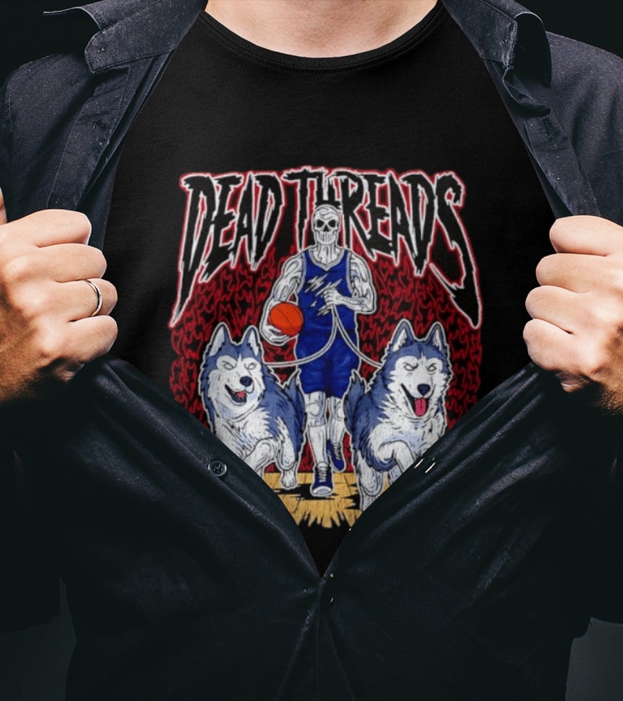 Dead Threads Skeleton Basketball Huskies Flames T-Shirt