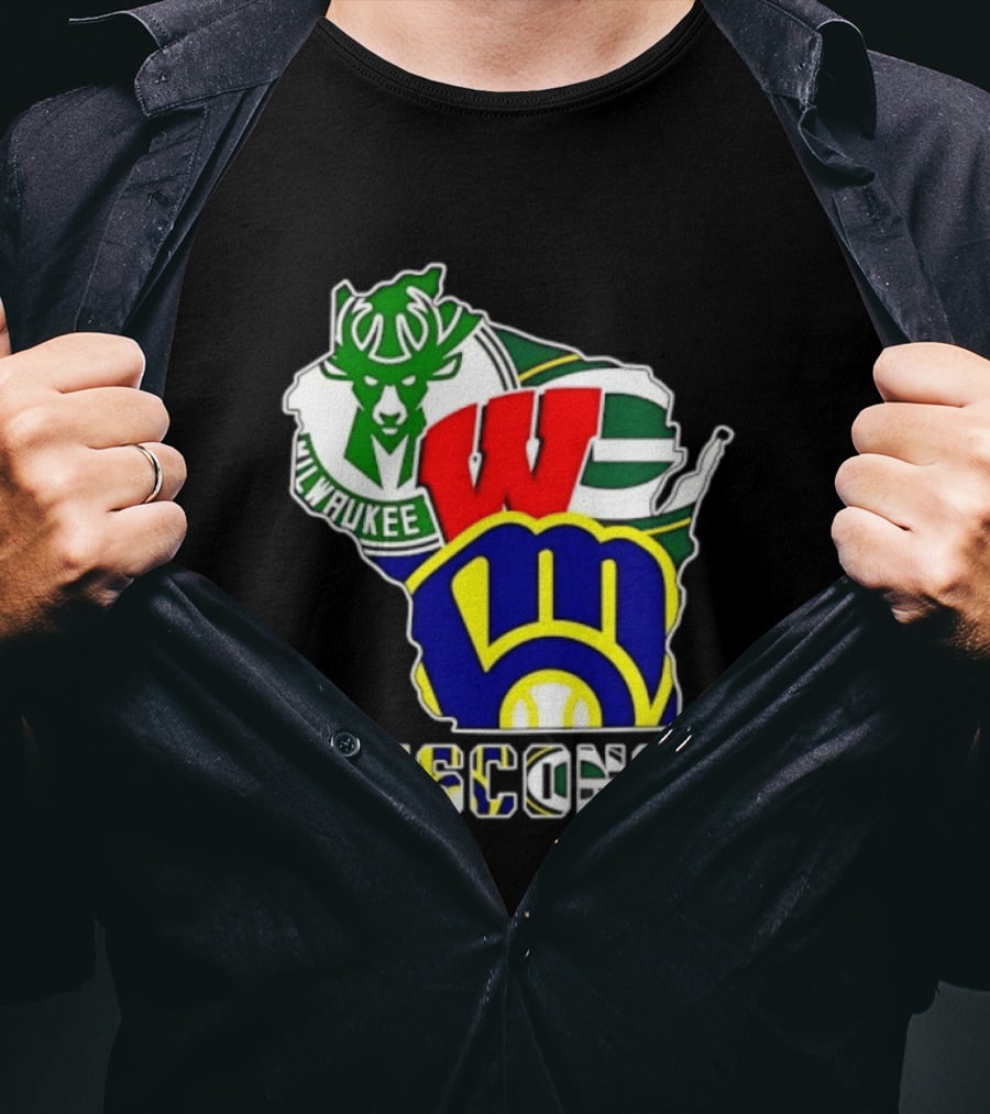 Milwaukee Bucks Green Bay Packers Milwaukee Brewers Collage Wisconsin T-Shirt