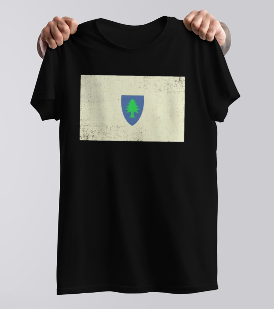 Massachusetts Flag Pine Tree Symbol On Vintage Shield T-Shirt