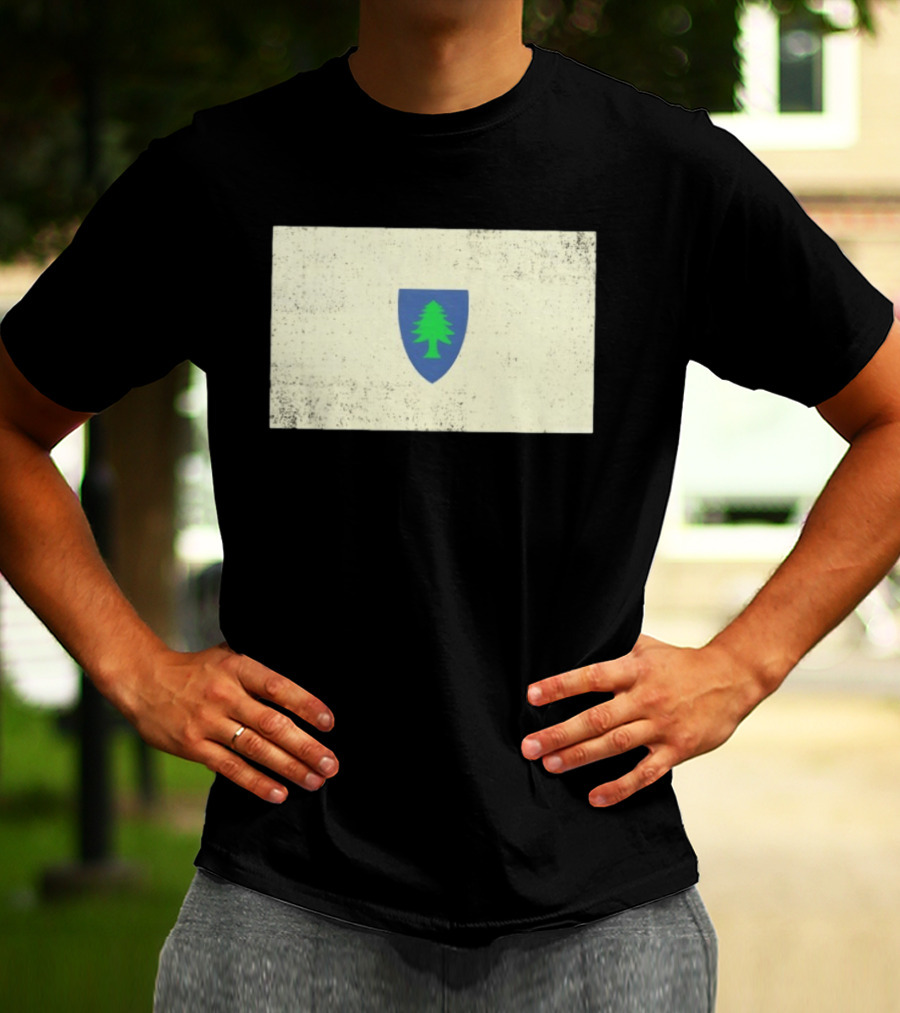 Massachusetts Flag Pine Tree Symbol On Vintage Shield T-Shirt