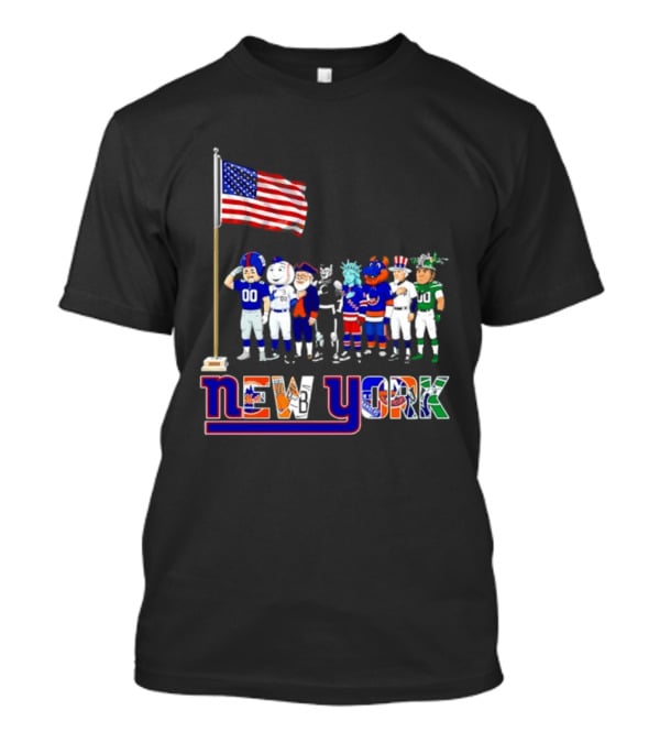 New York Sports Teams Mascots American Flag Giants Yankees Mets Rangers Knicks Jets T-Shirt