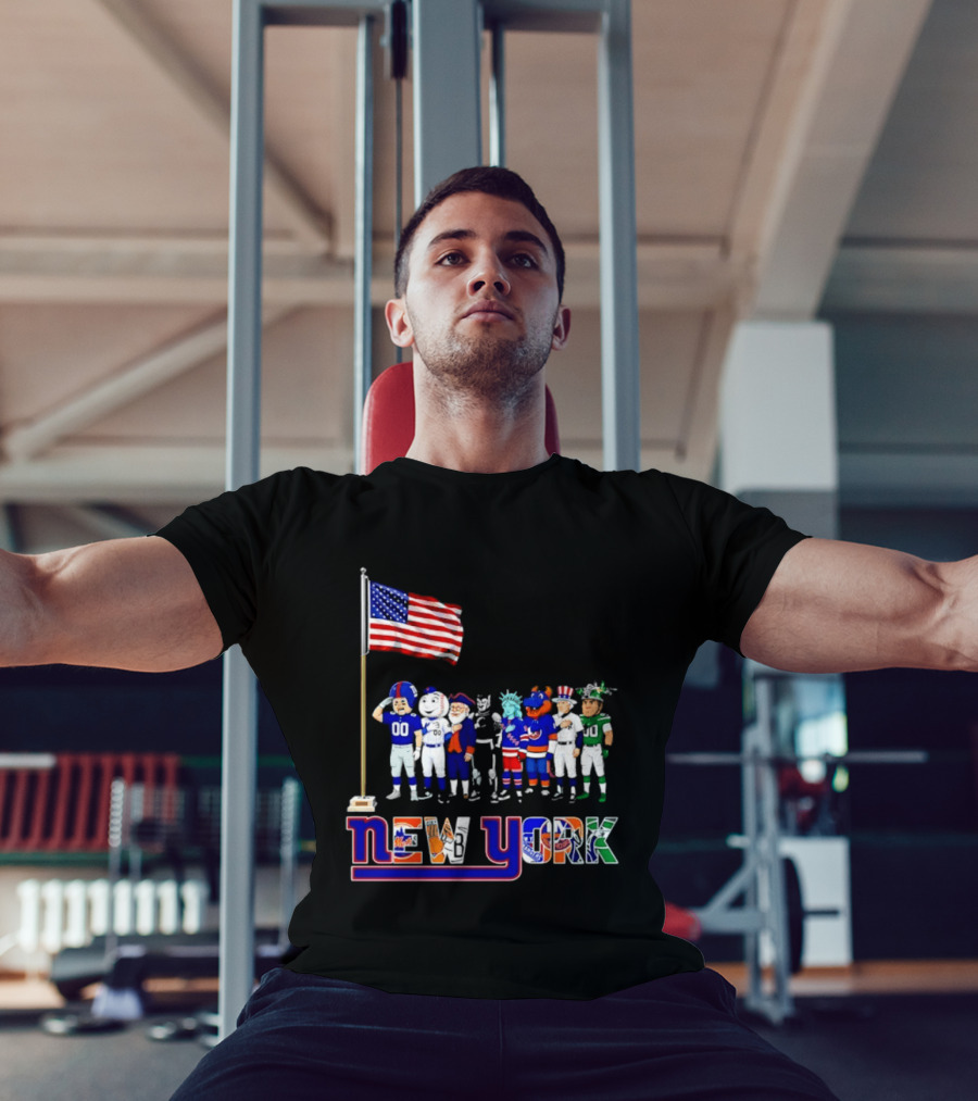 New York Sports Teams Mascots American Flag Giants Yankees Mets Rangers Knicks Jets T-Shirt
