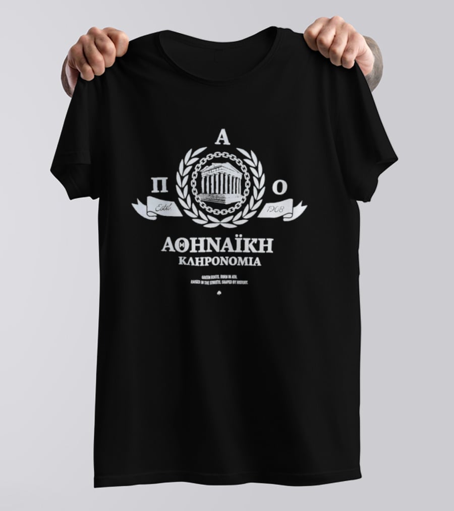 Panathinaikos F.C. Athinaiki Klironomia Laurel Wreath Temple Motif T-Shirt