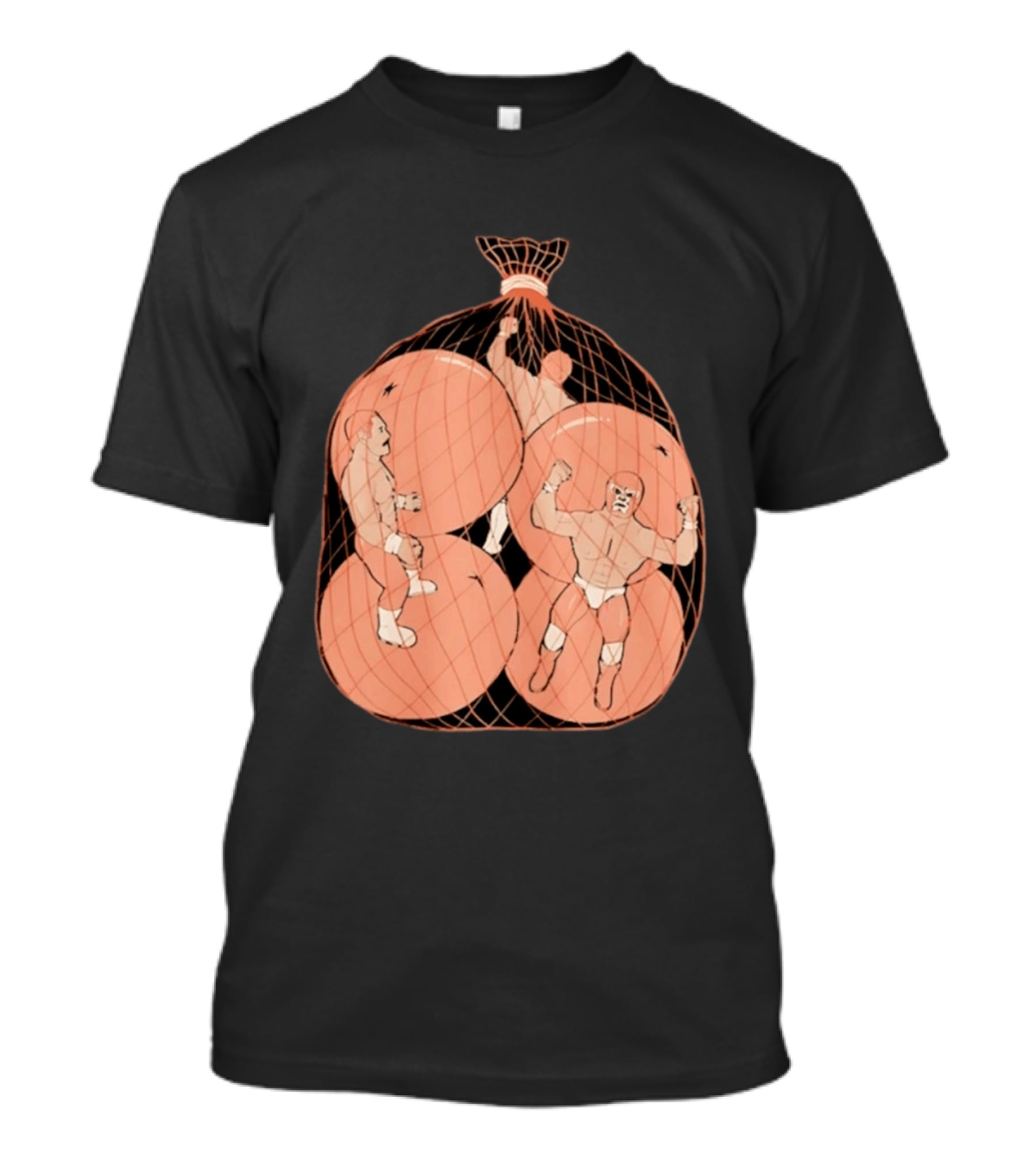 Wrestlers In Orange Produce Bag Mesh T-Shirt