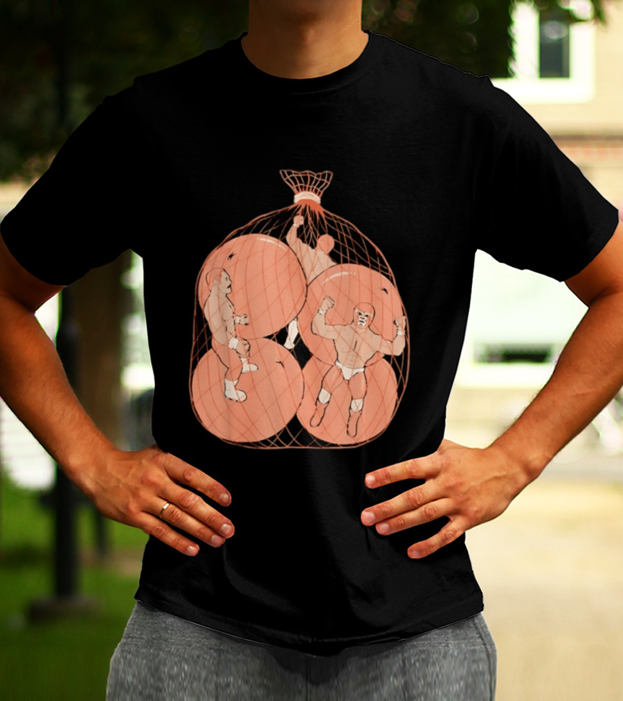 Wrestlers In Orange Produce Bag Mesh T-Shirt