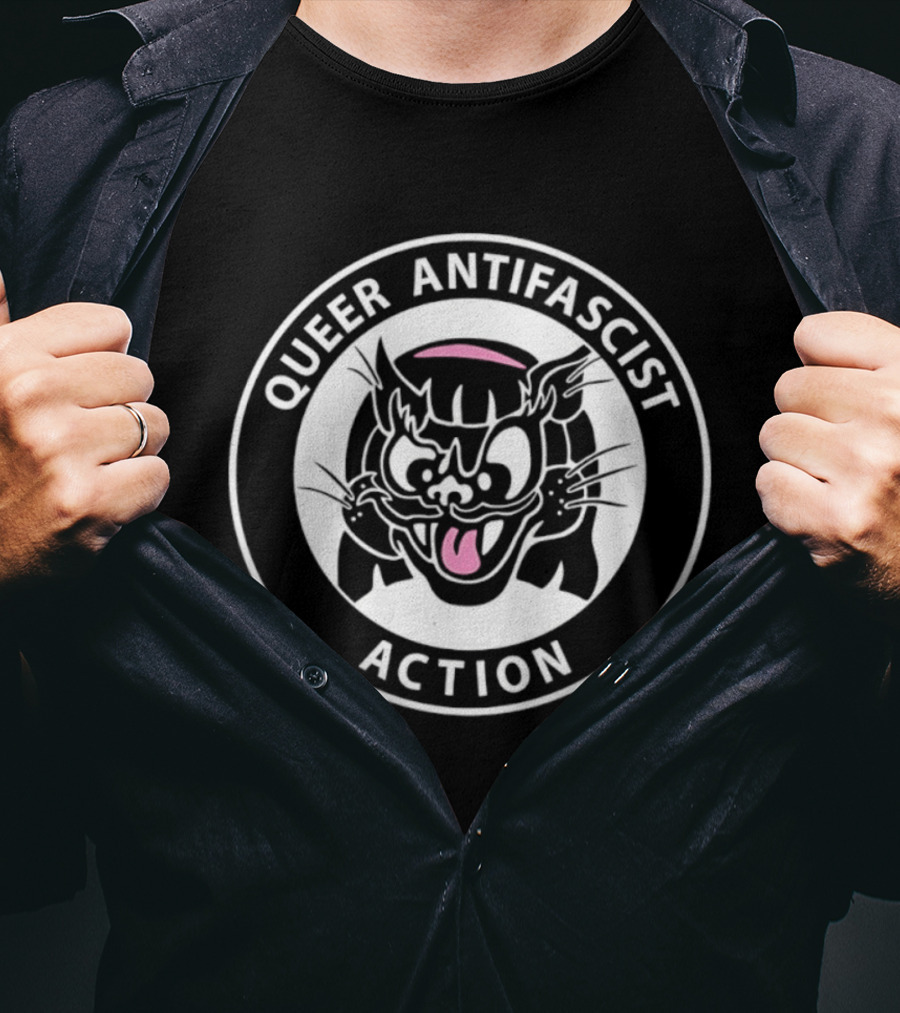 Queer Antifascist Action LGBTQ Cat T-Shirt