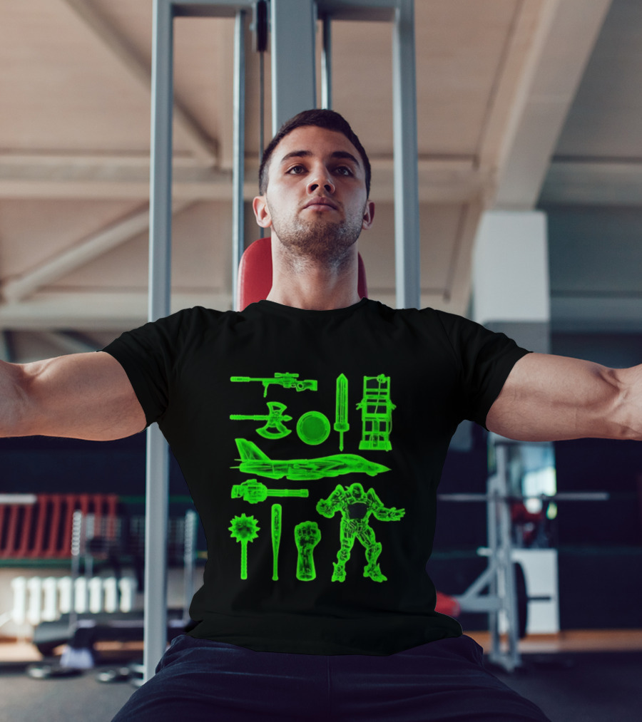 Ring Weapons Axe Sword Jet Robot Icon Collection T-Shirt