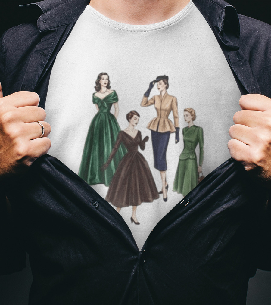 1950s Vintage Fashion Elegant Ladies Dresses T-Shirt