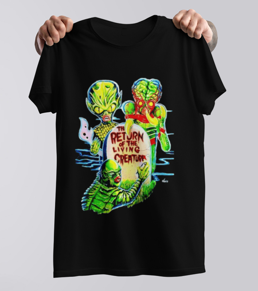 The Return Of The Living Creature Horror Movie Monsters And Tombstone Scene T-Shirt