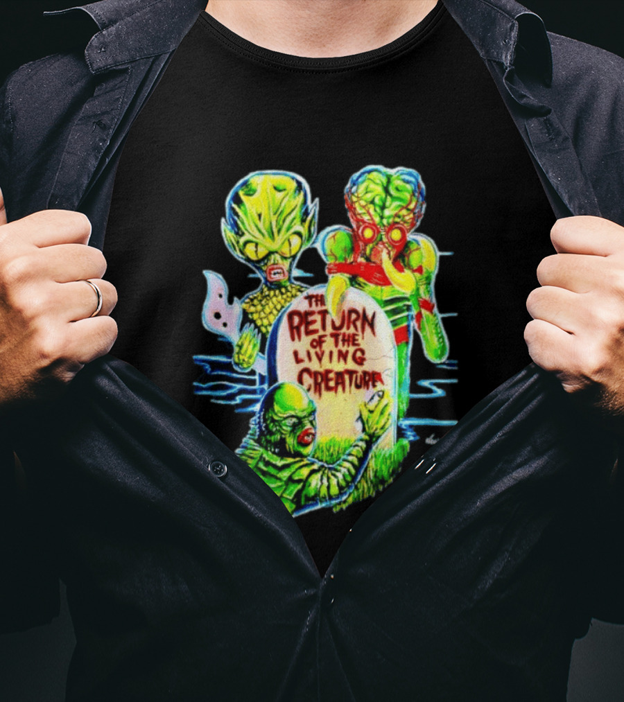 The Return Of The Living Creature Horror Movie Monsters And Tombstone Scene T-Shirt