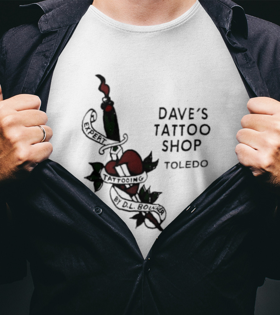 Dave's Tattoo Shop Toledo Expert Tattooing By DL Boucher Heart And Dagger Tattoo T-Shirt