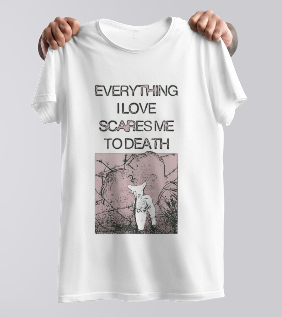 Everything I Love Scares Me To Death Existential Dread Sheep On Red T-Shirt