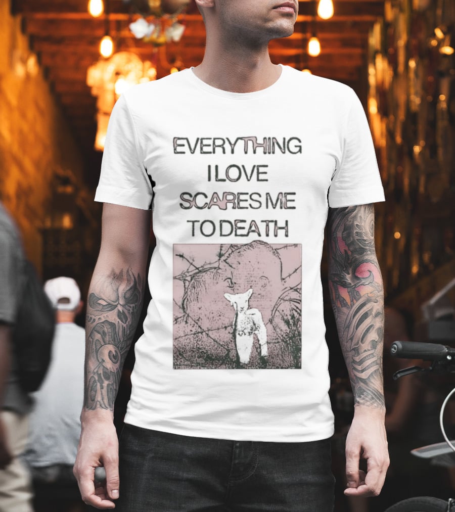 Everything I Love Scares Me To Death Existential Dread Sheep On Red T-Shirt