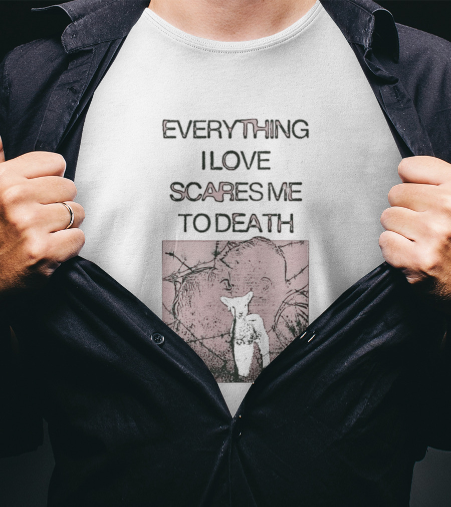Everything I Love Scares Me To Death Existential Dread Sheep On Red T-Shirt
