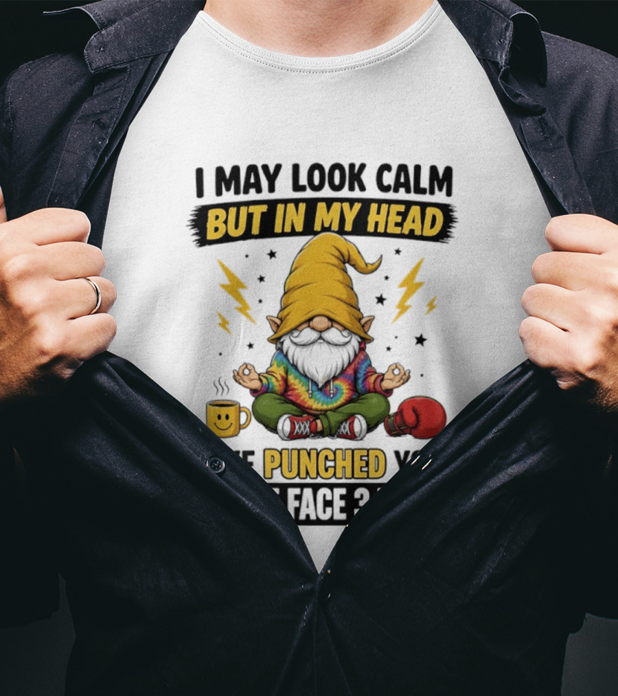 Gnome I May Look Calm But In My Head I've Punched You In The Face 3 Times T-Shirt