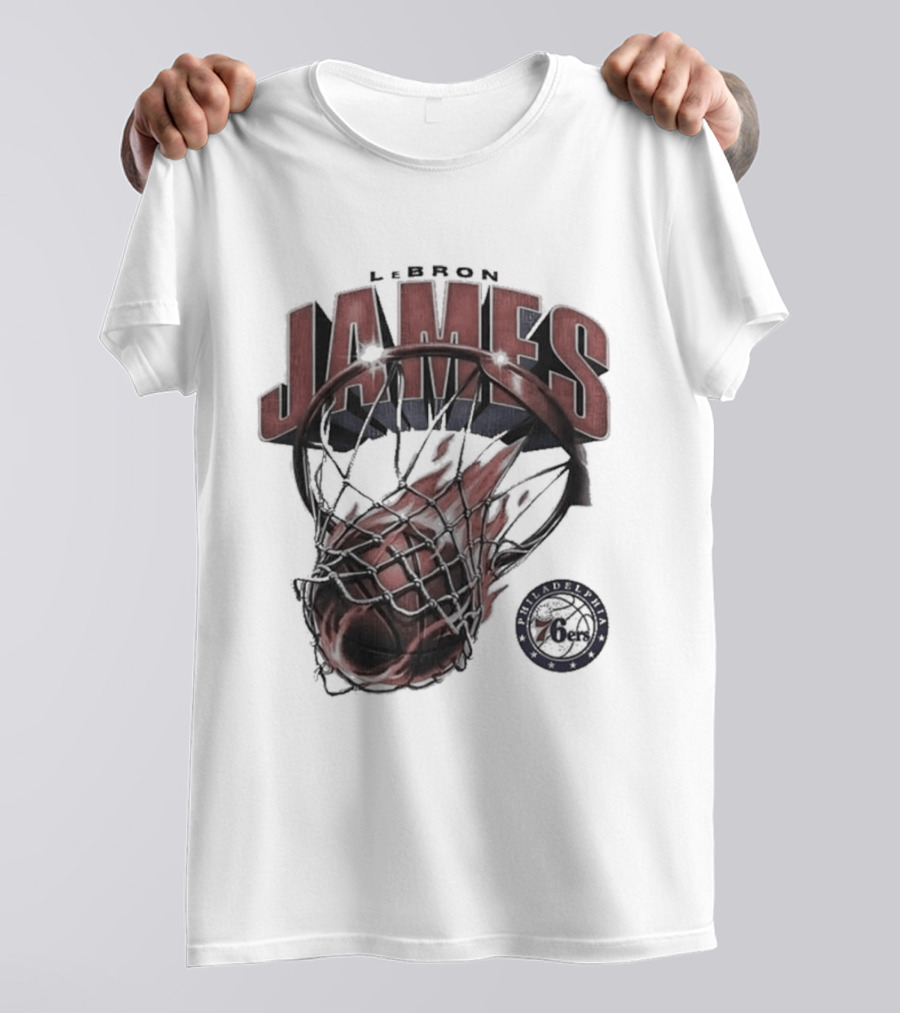 LeBron James 76ers Basketball Iconic Slam Dunk 76ers T-Shirt