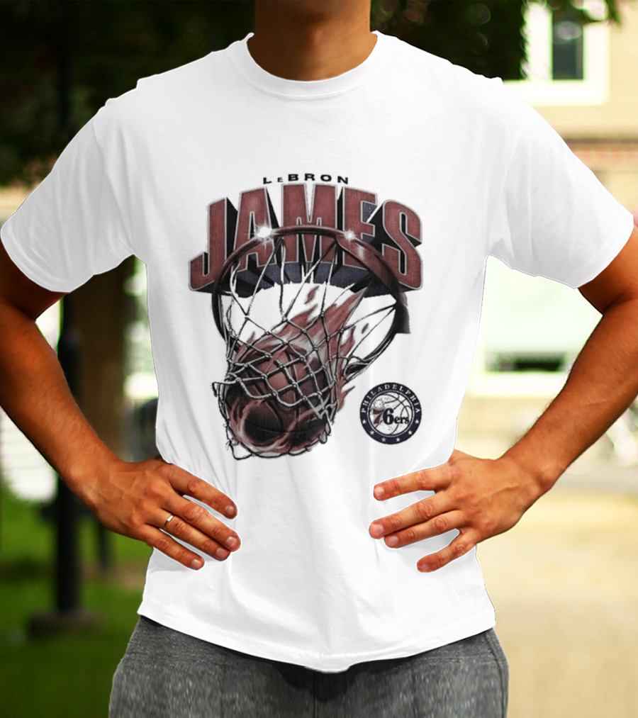 LeBron James 76ers Basketball Iconic Slam Dunk 76ers T-Shirt
