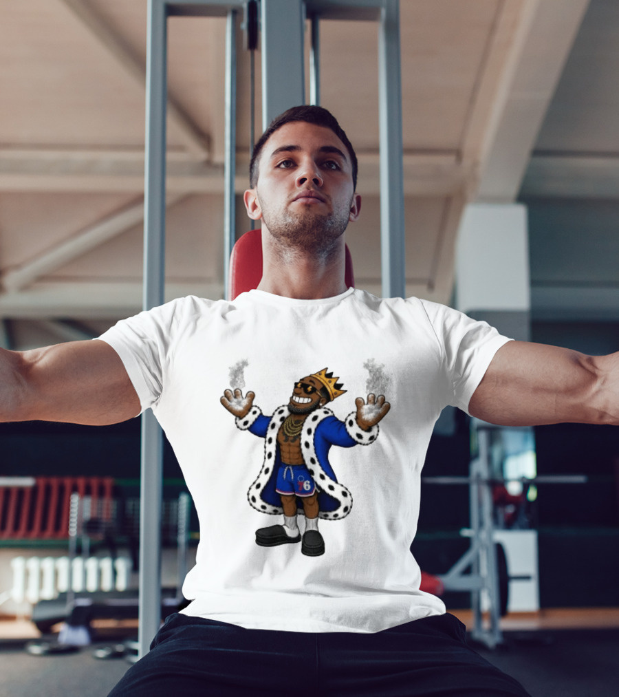 Philadelphia 76ers Cartoon King LeBron James Style Player With Crown And Robe T-Shirt