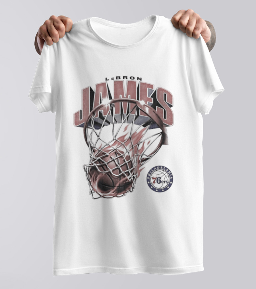 LeBron James Basketball Hoop Fire Philadelphia 76ers T-Shirt