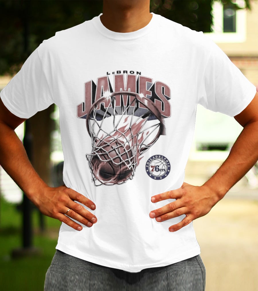 LeBron James Basketball Hoop Fire Philadelphia 76ers T-Shirt