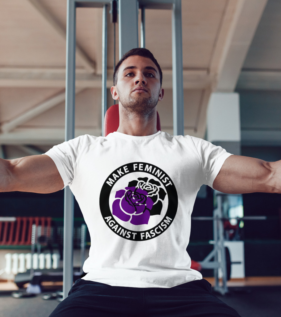 Make Feminist Against Fascism Purple Black Rose T-Shirt