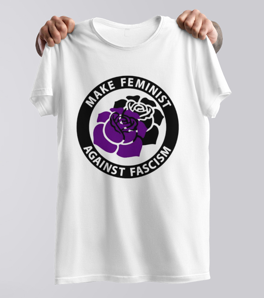 Make Feminist Against Fascism Purple Black Rose T-Shirt