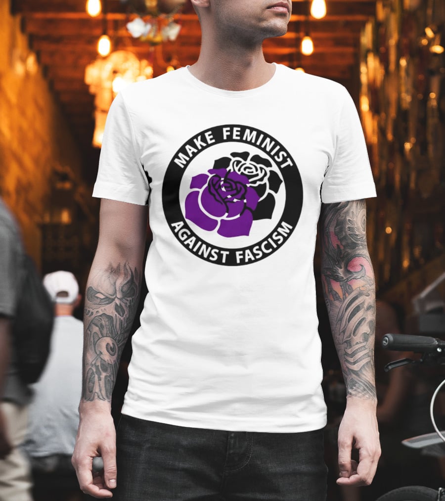 Make Feminist Against Fascism Purple Black Rose T-Shirt