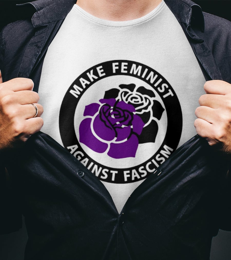 Make Feminist Against Fascism Purple Black Rose T-Shirt