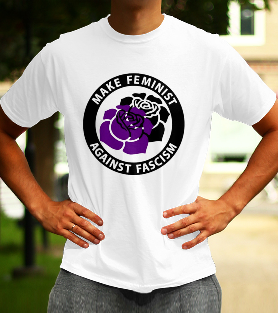 Make Feminist Against Fascism Purple Black Rose T-Shirt