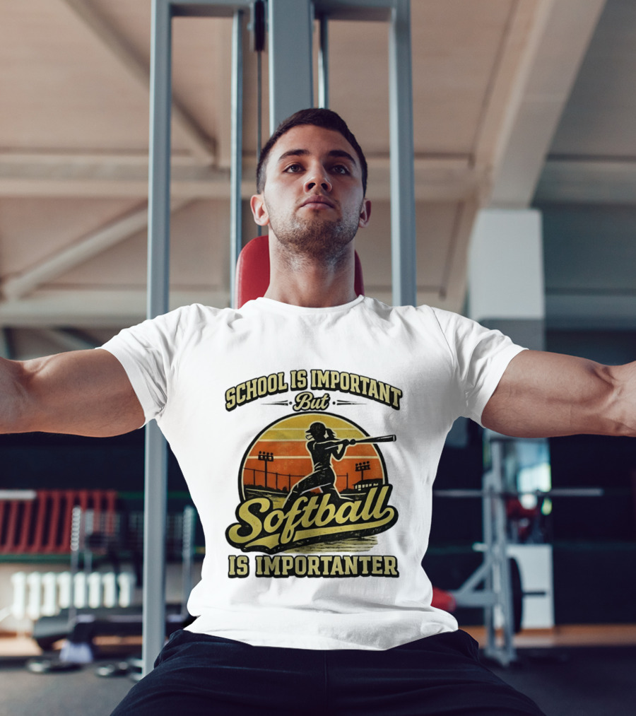 School Is Important But Softball Is Importanter Retro Silhouette Batter T-Shirt