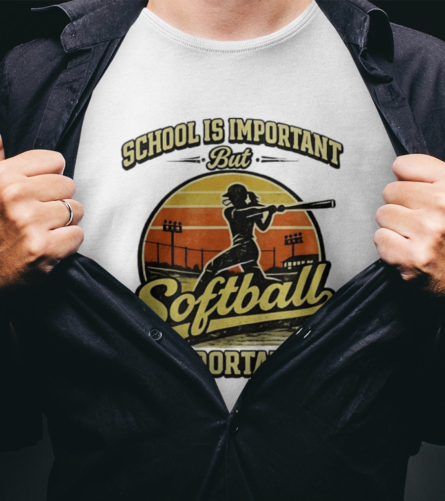 School Is Important But Softball Is Importanter Retro Silhouette Batter T-Shirt