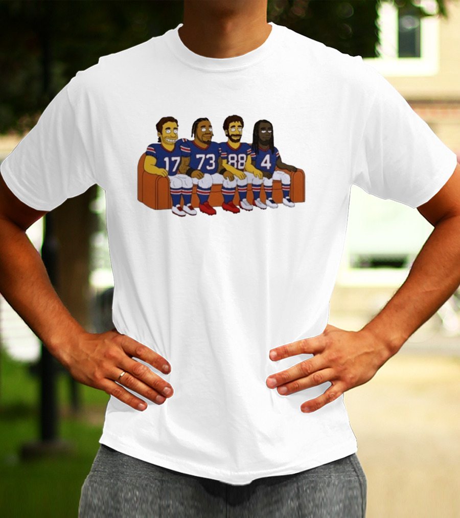 Williams Buffalo Bills Simpsons Styled Characters NFL Jersey Numbers 17 73 88 4 T-Shirt