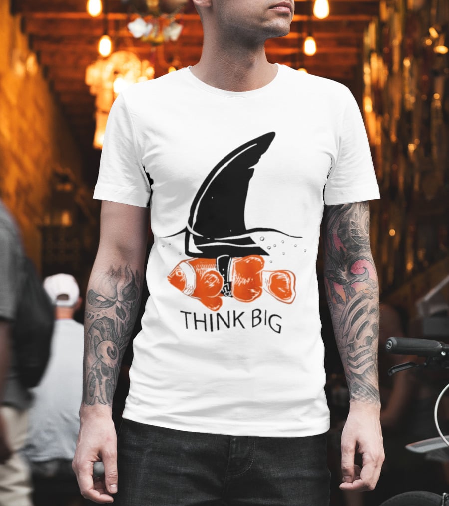 Think Big Goldfish Wearing Shark Fin T-Shirt
