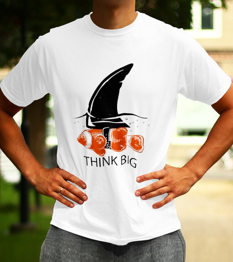 Think Big Goldfish Wearing Shark Fin T-Shirt