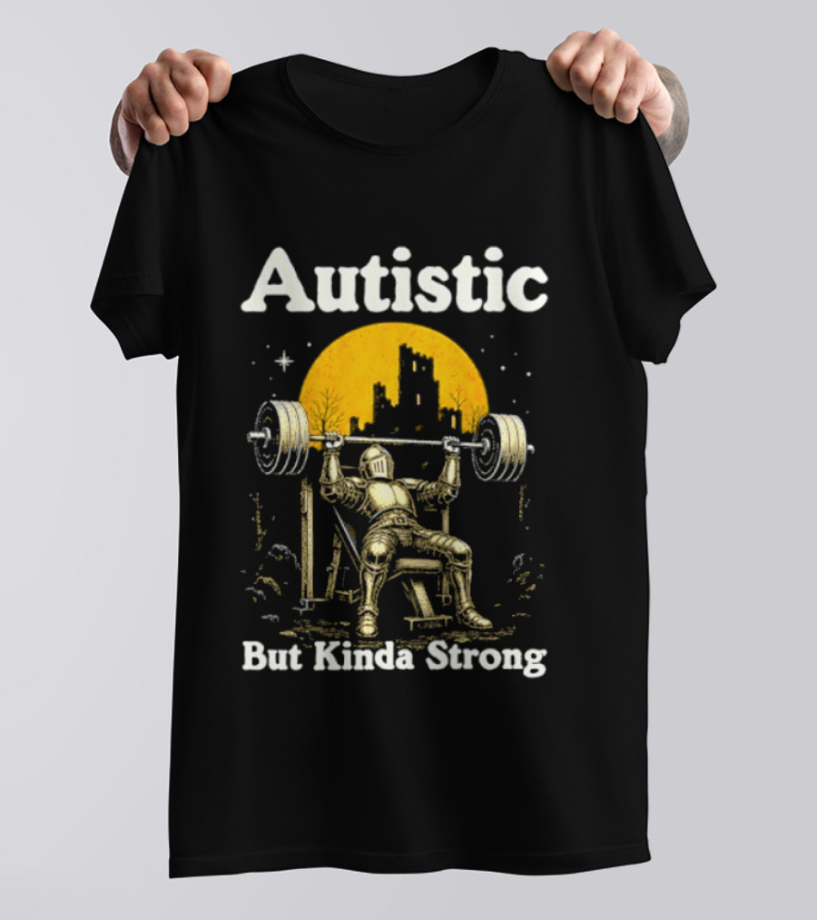 Autistic But Kinda Strong Knight Lifting Weights Autism Awareness Moon T-Shirt