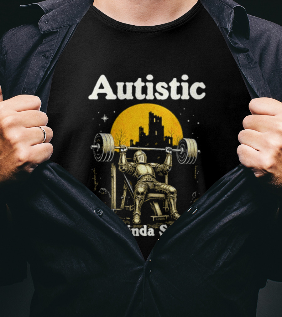 Autistic But Kinda Strong Knight Lifting Weights Autism Awareness Moon T-Shirt