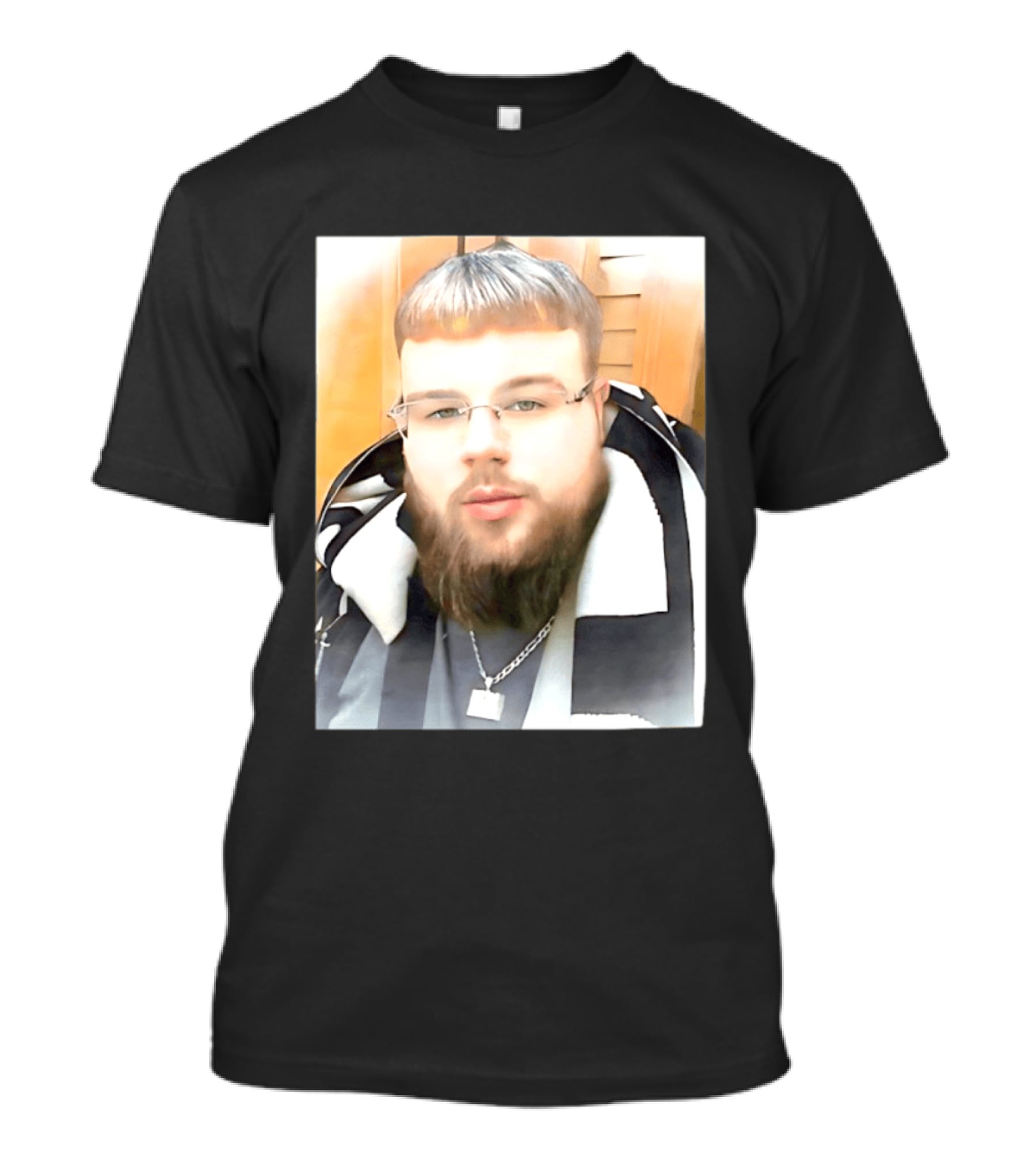 Joeyy Miracle Face Person Wearing Glasses And Chain With Striped Scarf T-Shirt