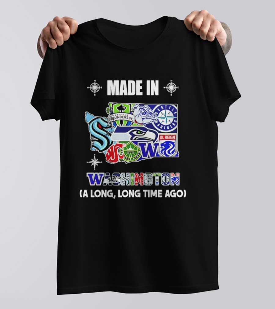 Made In Washington Seattle Mariners Seahawks Kraken Sports Team Map T-Shirt