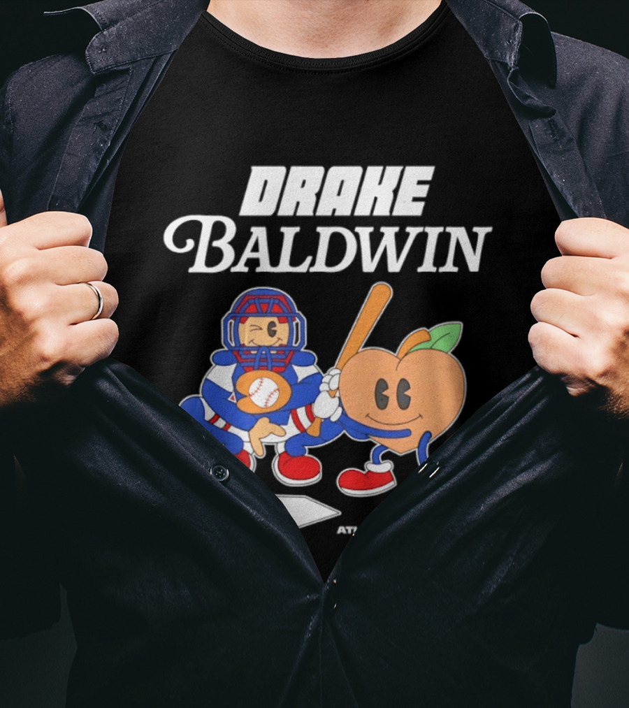 Drake Baldwin Atlanta Baseball Animated Peach Catcher T-Shirt