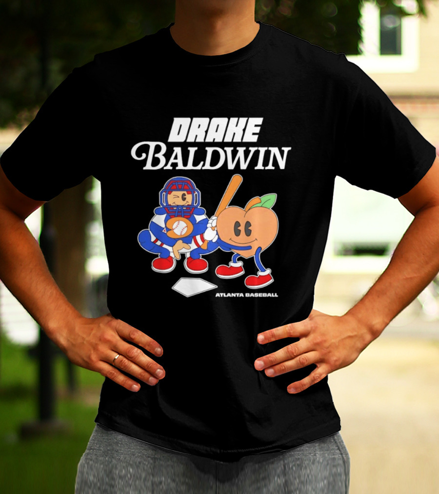 Drake Baldwin Atlanta Baseball Animated Peach Catcher T-Shirt