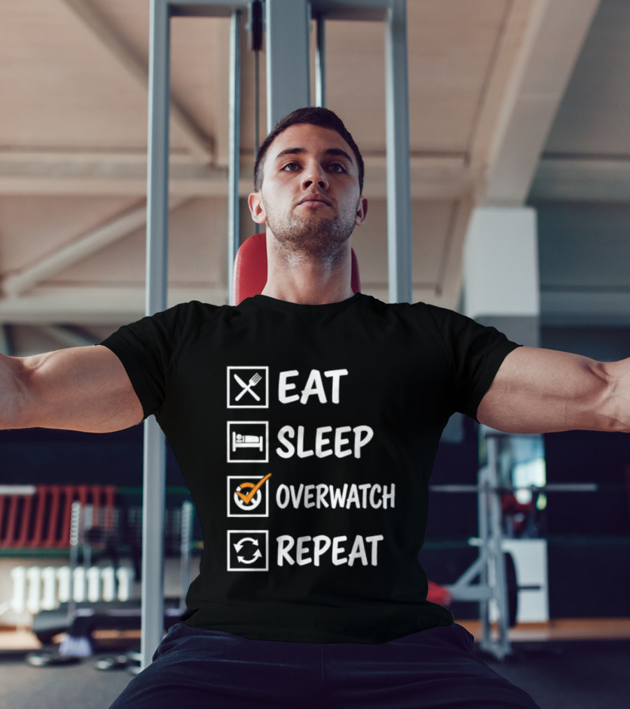 Eat Sleep Over Repeat Gaming Checklist Gamer T-Shirt