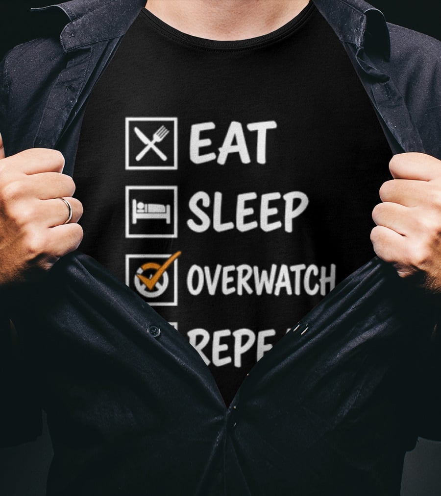Eat Sleep Over Repeat Gaming Checklist Gamer T-Shirt