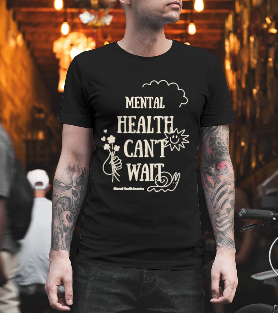Mental Health Can't Wait Sunshine Smiley Handholding Flowers Snail Cloud T-Shirt